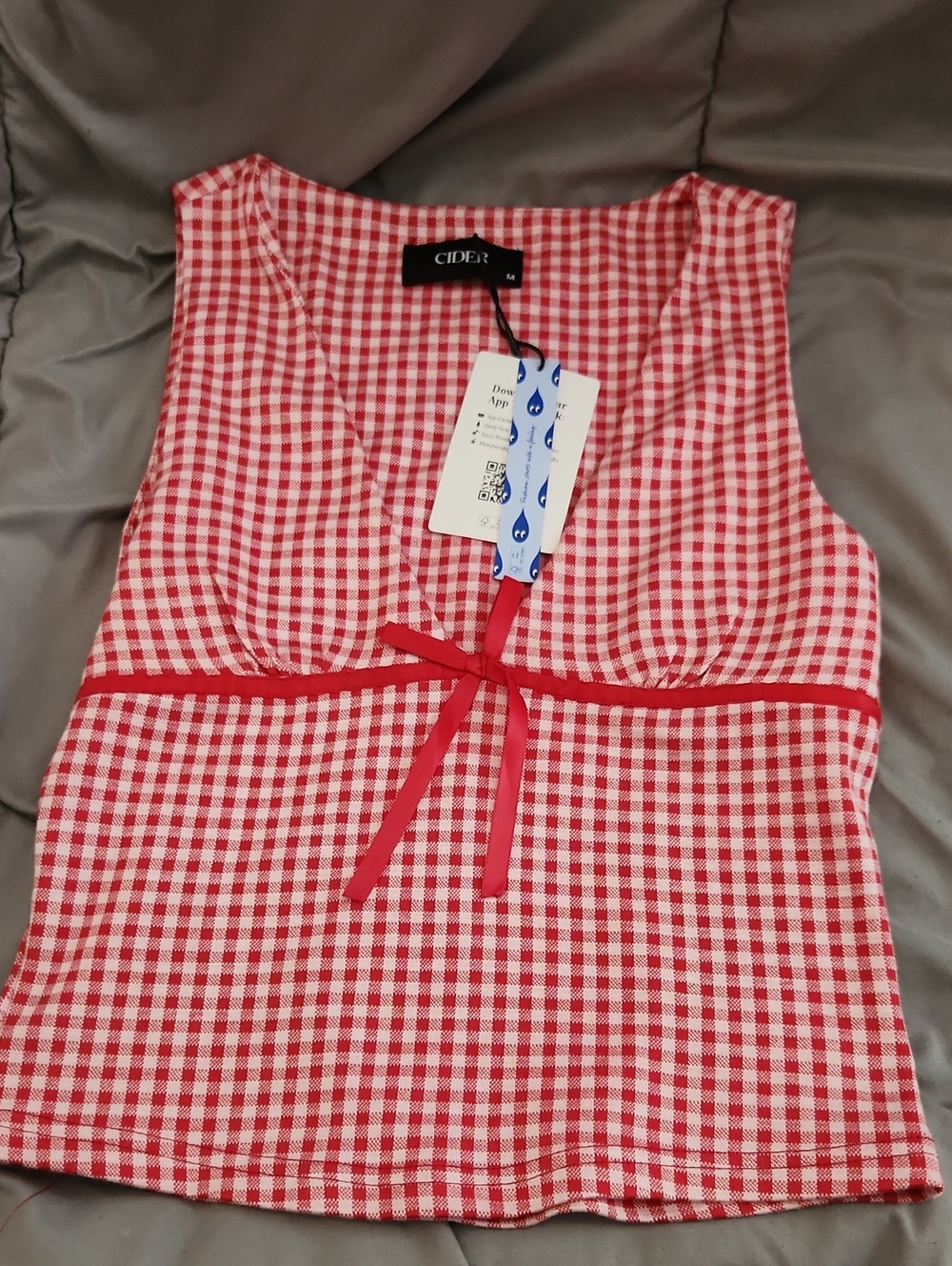 Cider Red and White Gingham Tie-Front Tank Top